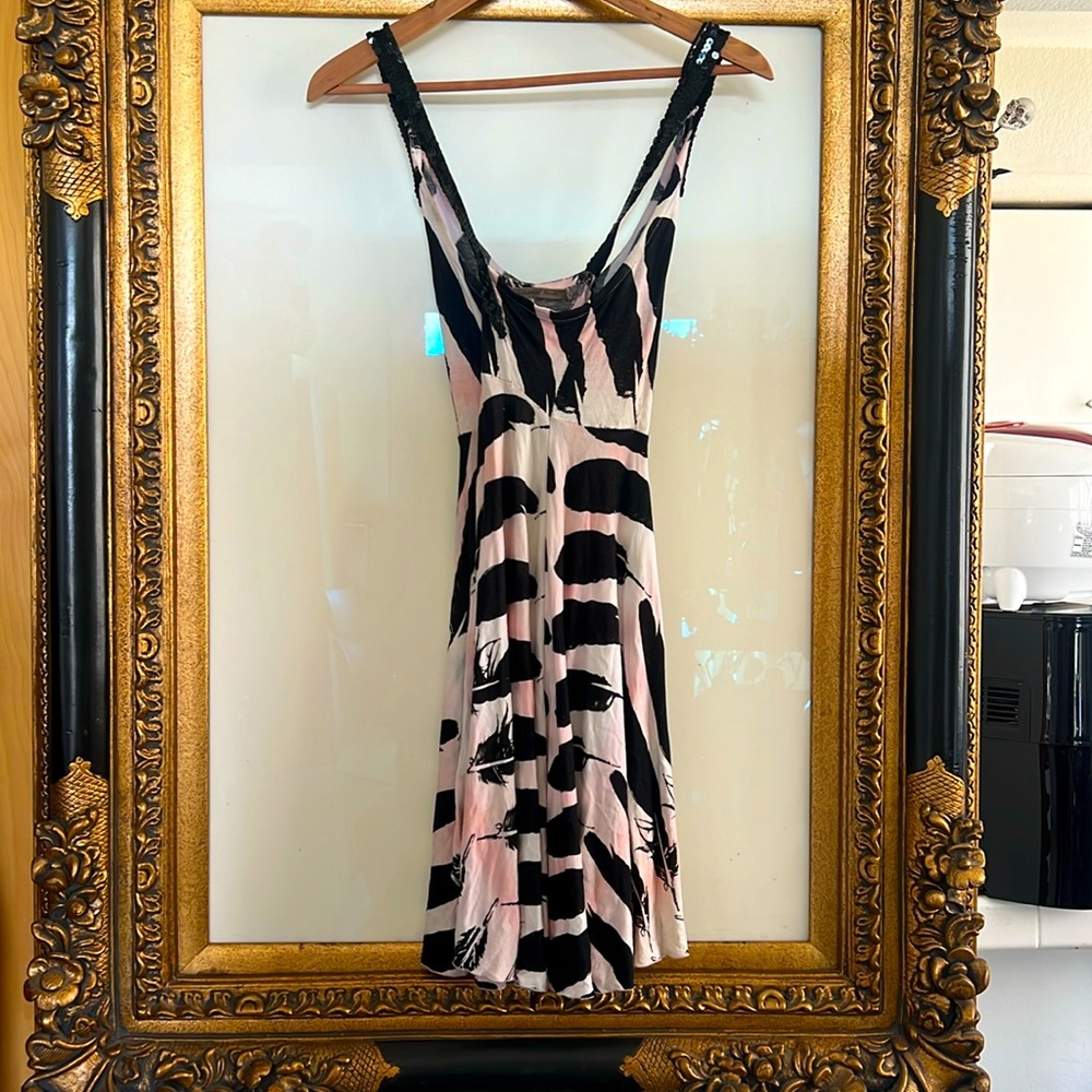 Vintage Buddhist Punk Feather Dress with sequins criss cross straps